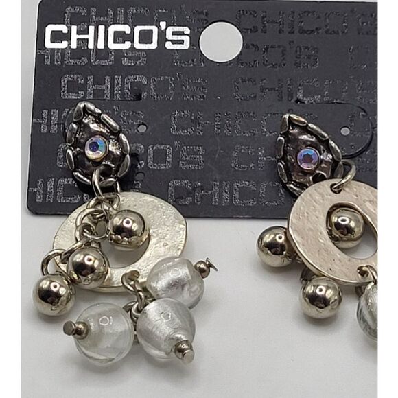 New With Tags Chico's Earrings AB Crystal Blown Glass Dangle Drop 2in - Picture 2 of 2
